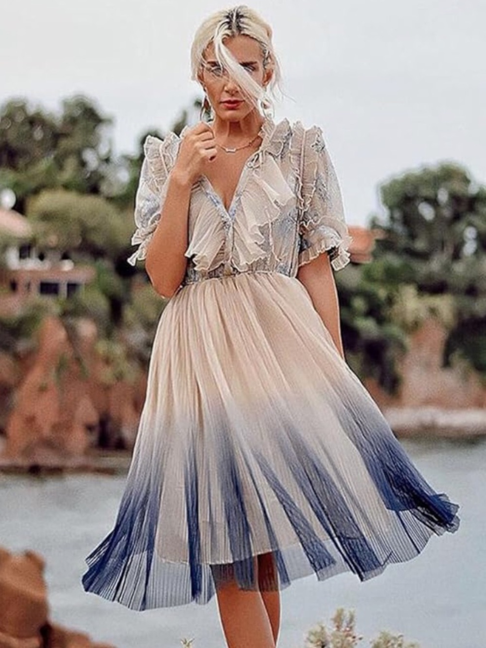 CHICWISH We Know It All Gradient Pleated Mesh Tulle Midi Dress S/M Cottagecore